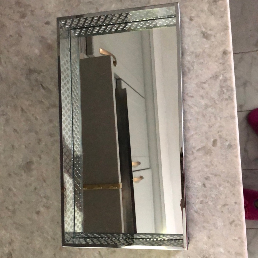 Rectangular mirror and silver Bedroom/Bathroom or Kitchen tray